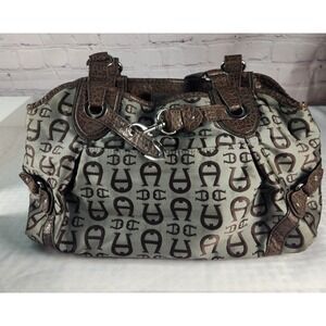 Etienne Aigner Handbag Shoulder Purse Blue gray Color with Brown Croc Trim